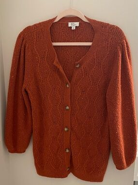 Kim Rogers Burnt Orange Cable Knit Button Cardigan